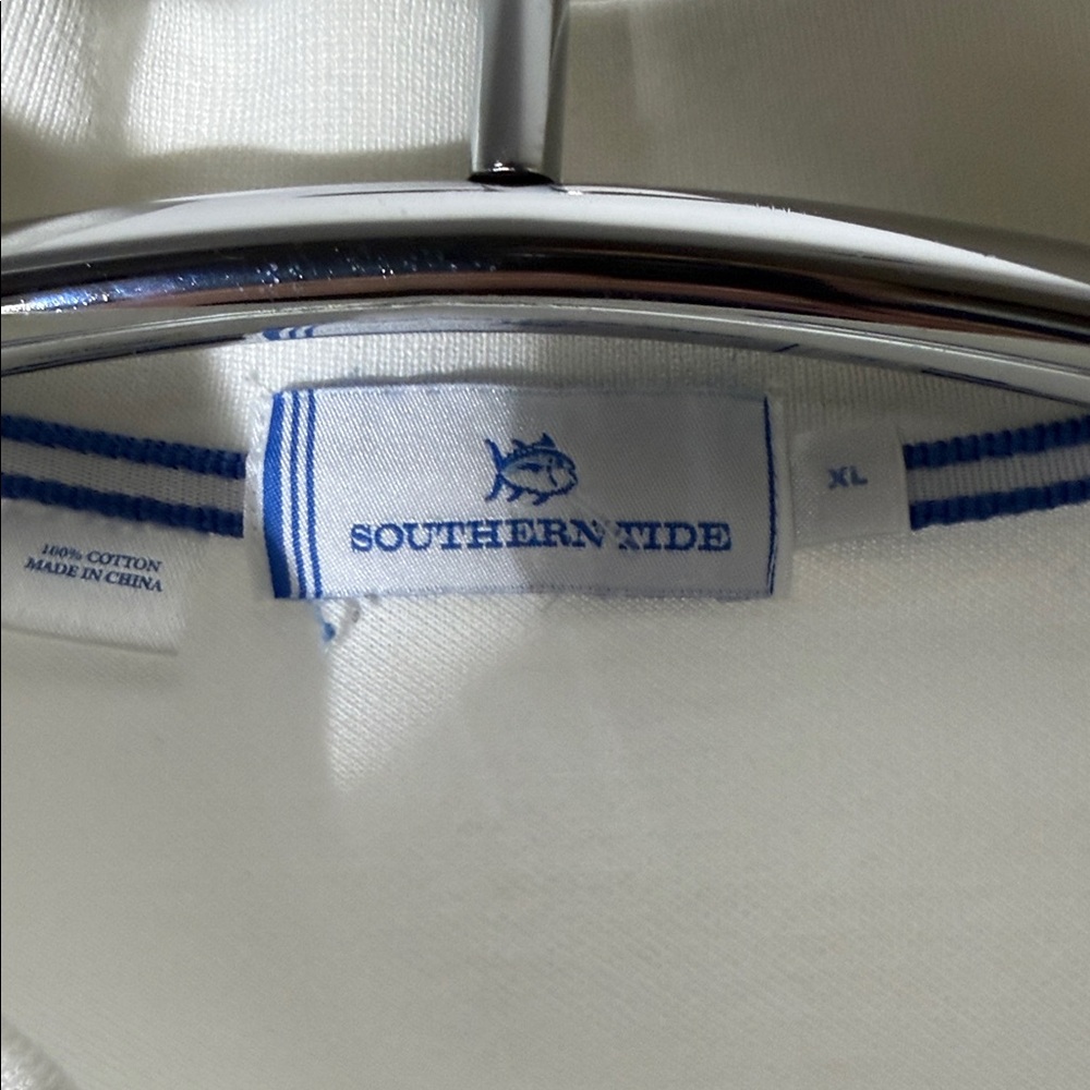 Southern Tide White Polo with Blue Stripe Trim - Picture 2 of 8